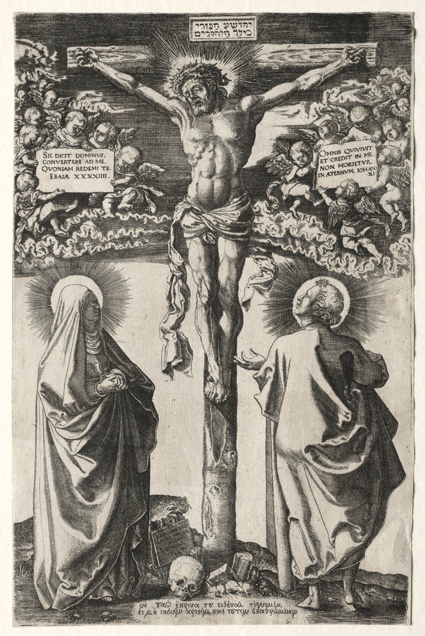 Christus aan het kruis tussen de maagd en St. Johannes, 1542 door Hans Brosamer