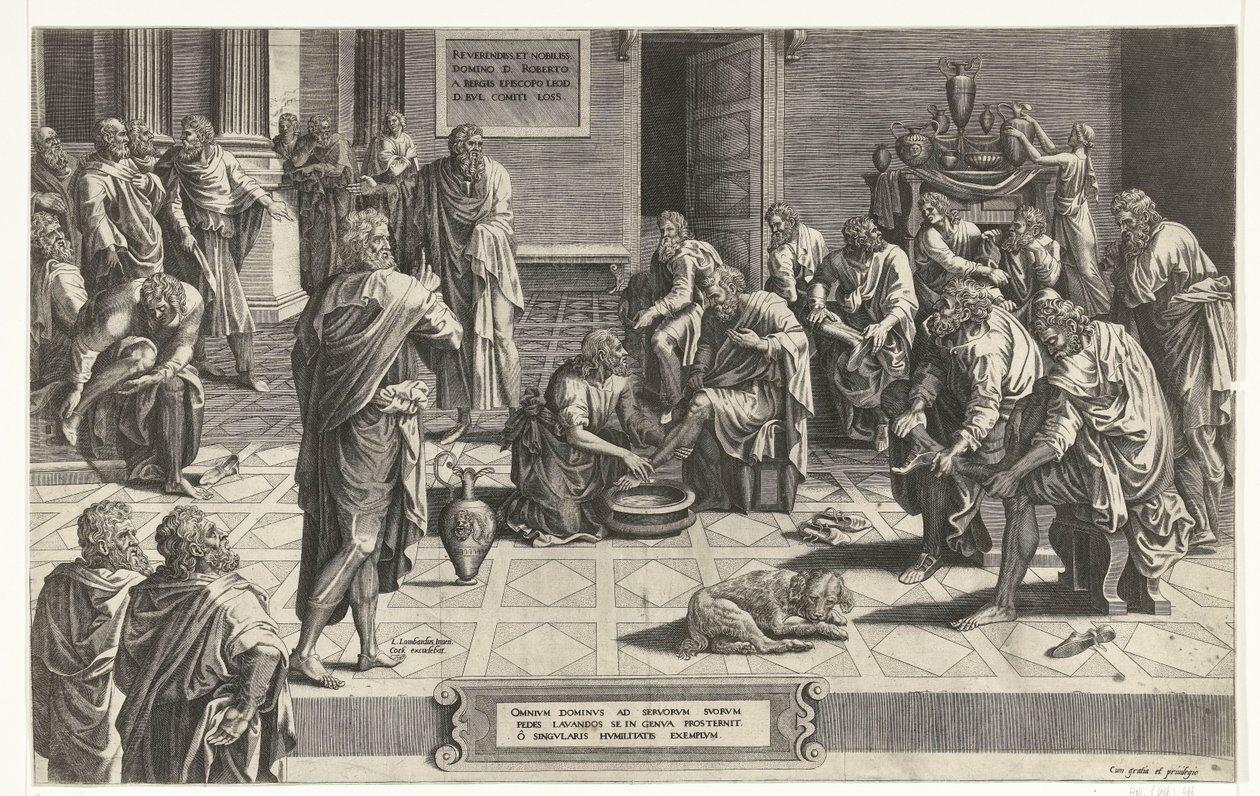 Christus wast de voeten van de discipelen door Hans Collaert (I) (attributed to)