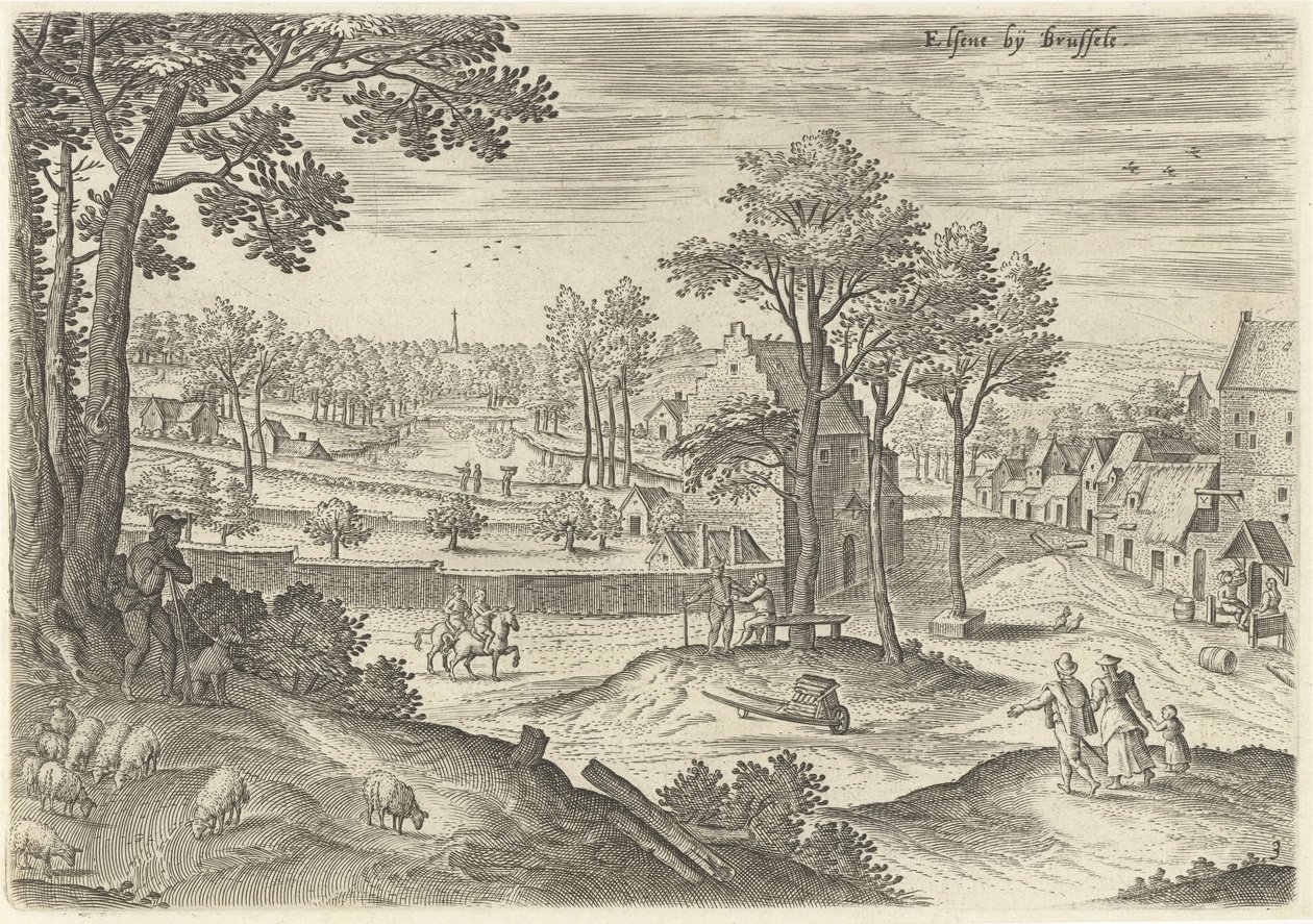 Gezicht op Elsene (Gezichten uit de omgeving van Brussel) door Hans Collaert (I)