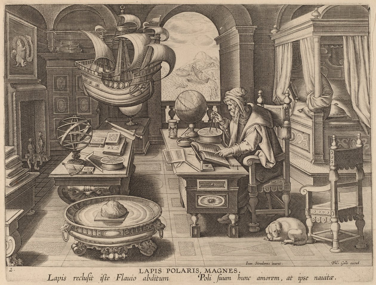 Lapis Polaris, Magnes (De Magneet) door Hans Collaert the Younger after Jan van der Straet