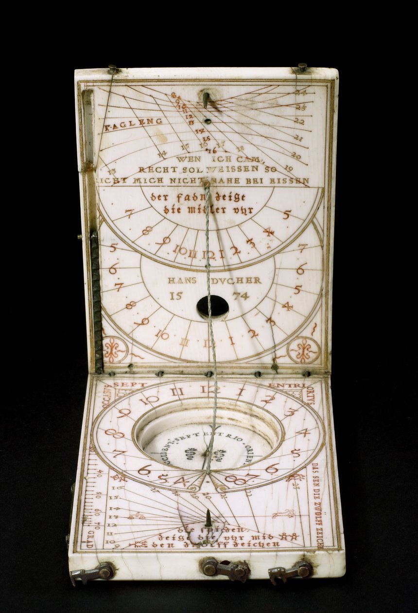 Tabletkompas zonnewijzer, Neurenberg, 1574 door Hans Ducher