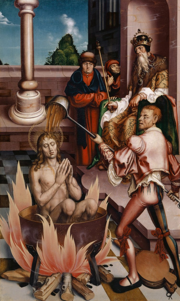 Johannes de Evangelist in de ketel, 1514 door Hans Fries