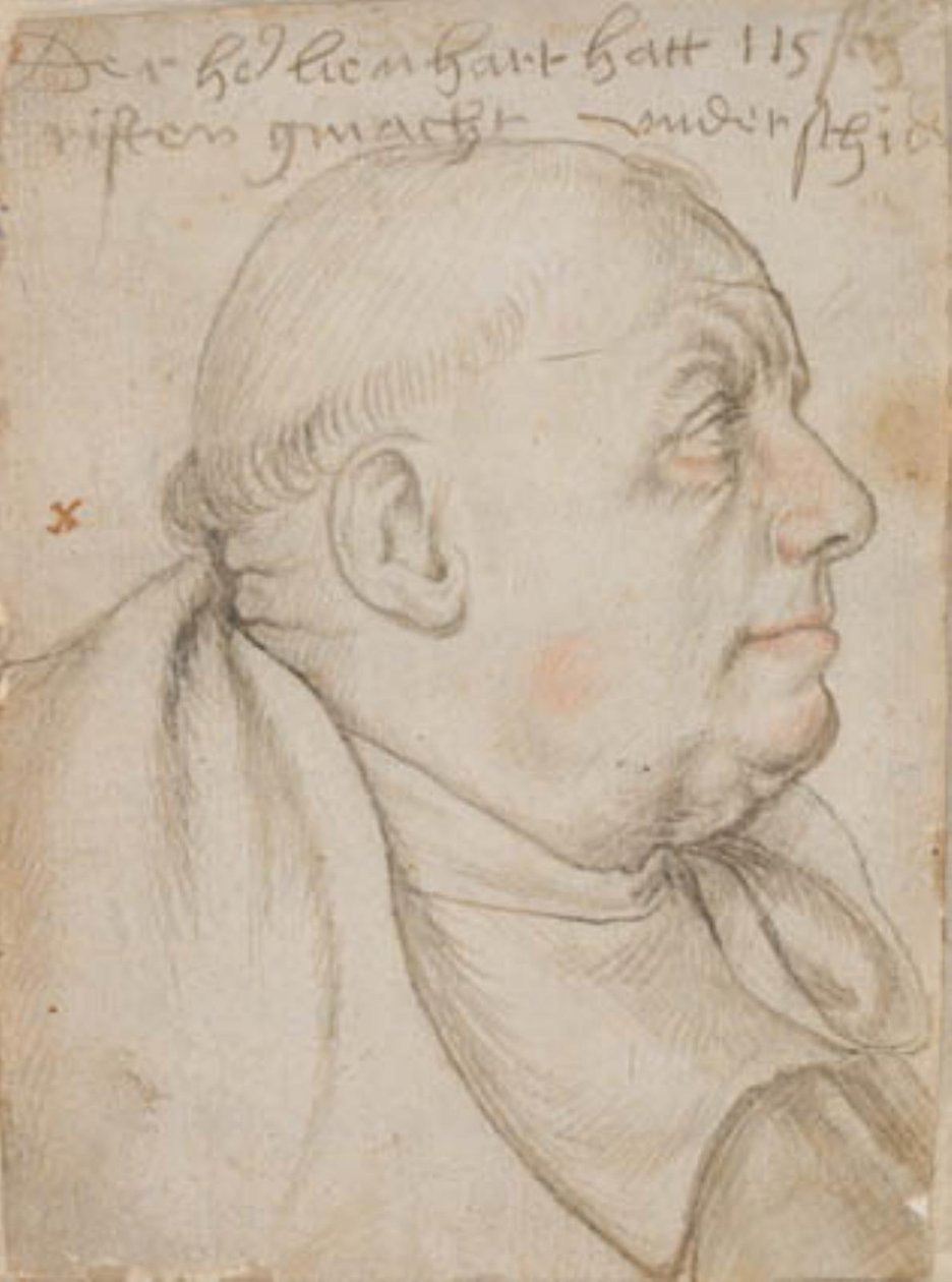 Portret van de kalligraaf Leonhard Wagner, bijgenaamd Würtslin, monnik van Sts Ulrich en Afra in Augsburg, in profiel naar rechts door Hans Holbein d.Æ.