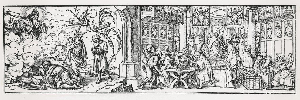 Anti-katholieke karikatuur die de corruptie van de paus aan de kaak stelt door Hans Holbein der Jüngere