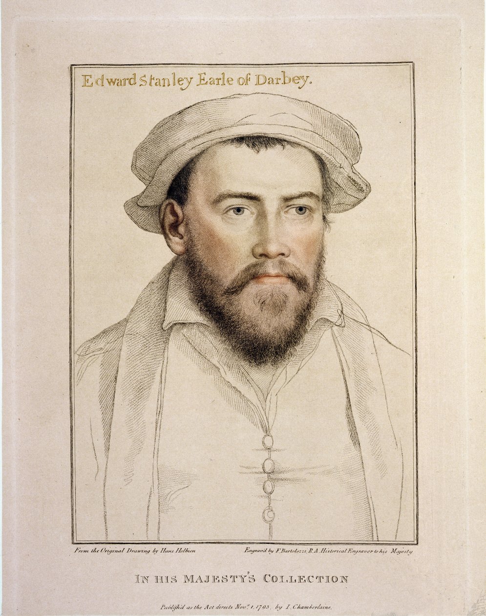 Edward Stanley Graaf van Derby (1508-1572) gegraveerd door Francesco Bartolozzi (1727-1815) 1793 door Hans Holbein der Jüngere