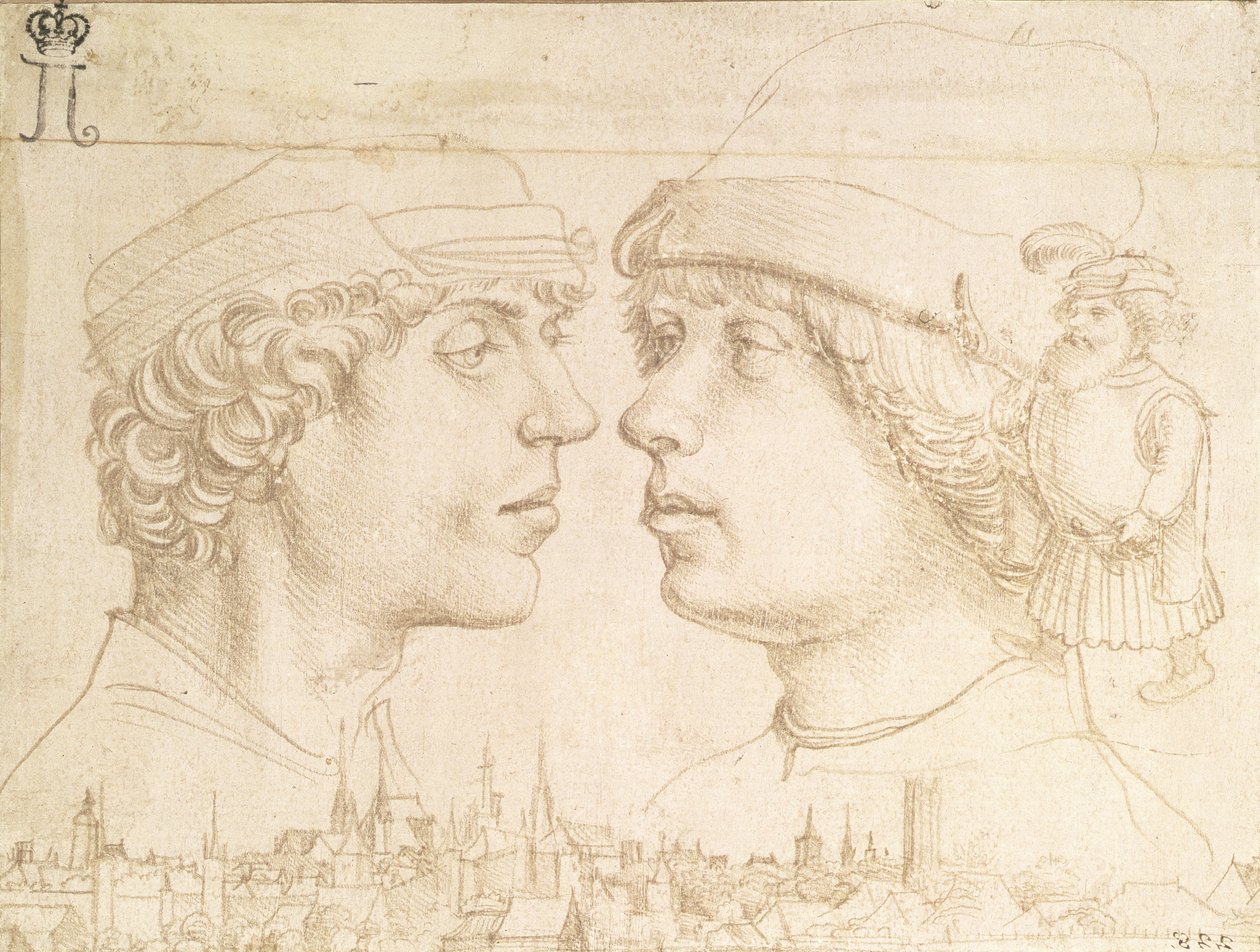 Portretten van twee jongeren, een dwerg en een stadsgezicht, c.1514 door Hans Holbein der Jüngere