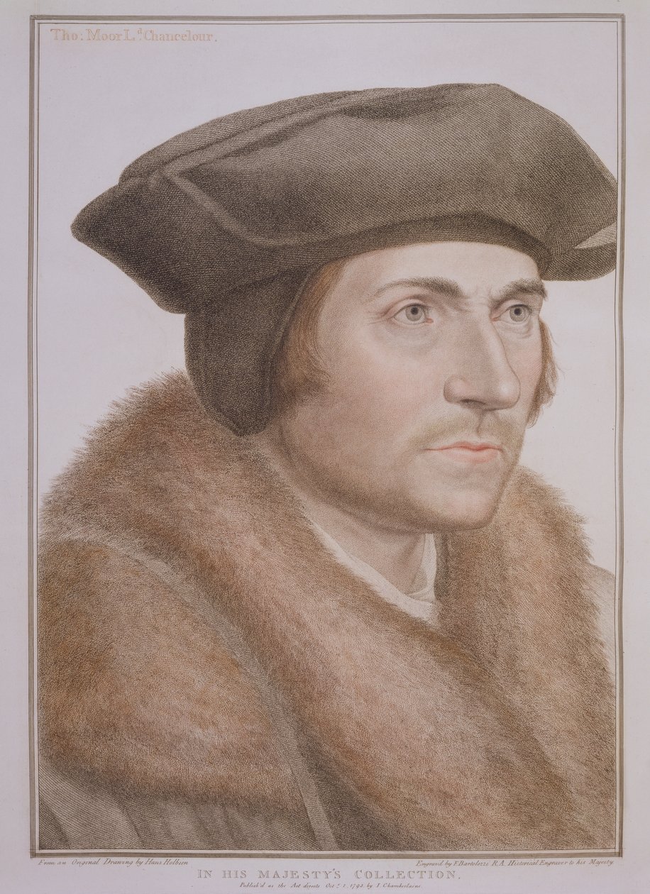 Thomas More, Lord Chancellor (1478-1535) gegraveerd door Francesco Bartolozzi (1727-1815) door Hans Holbein der Jüngere