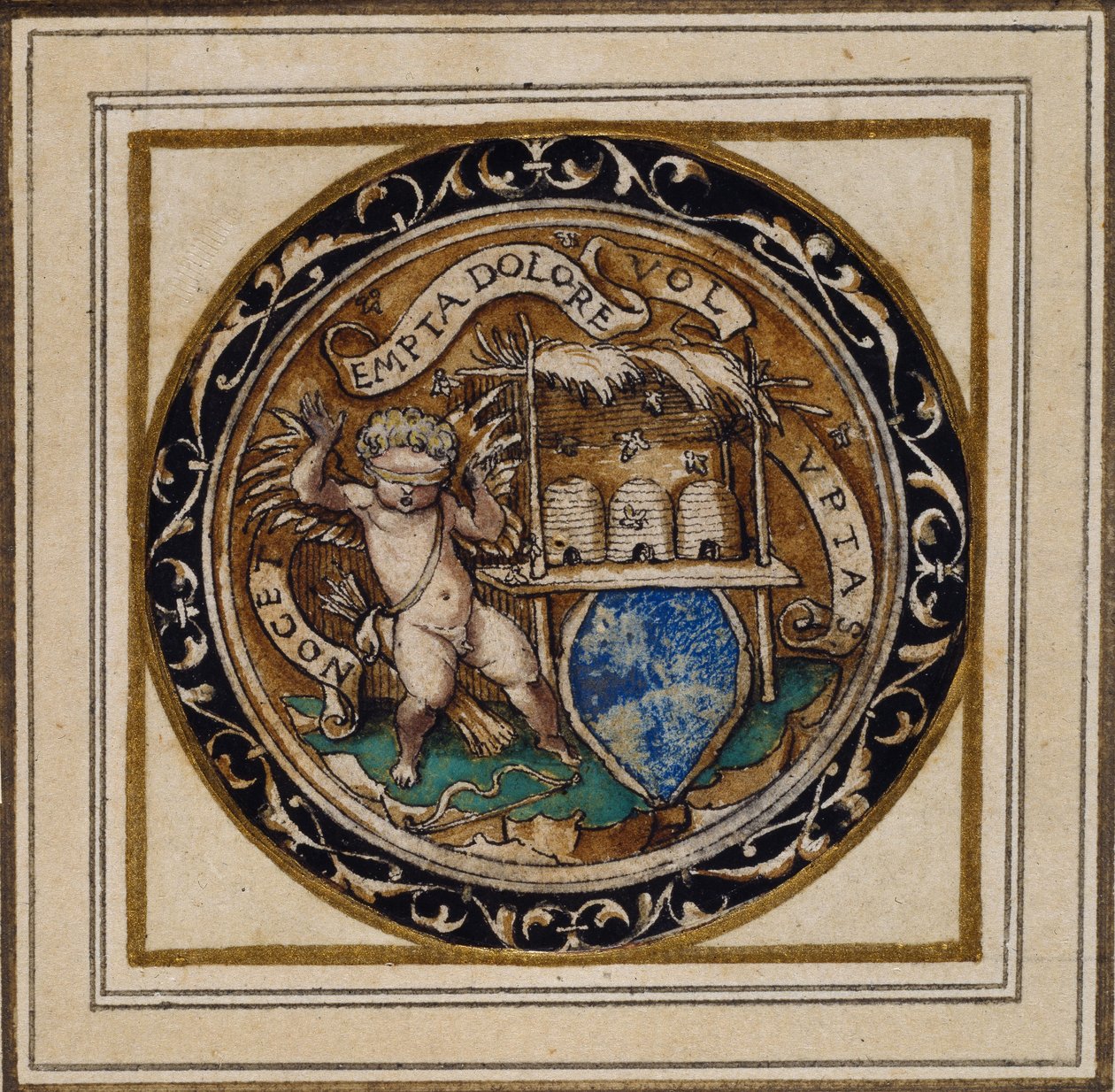 Cupido gestoken door bijen - Ontwerp voor een hanger of hoedenspeld, ca. 1532-43 door Hans Holbein der Jüngere