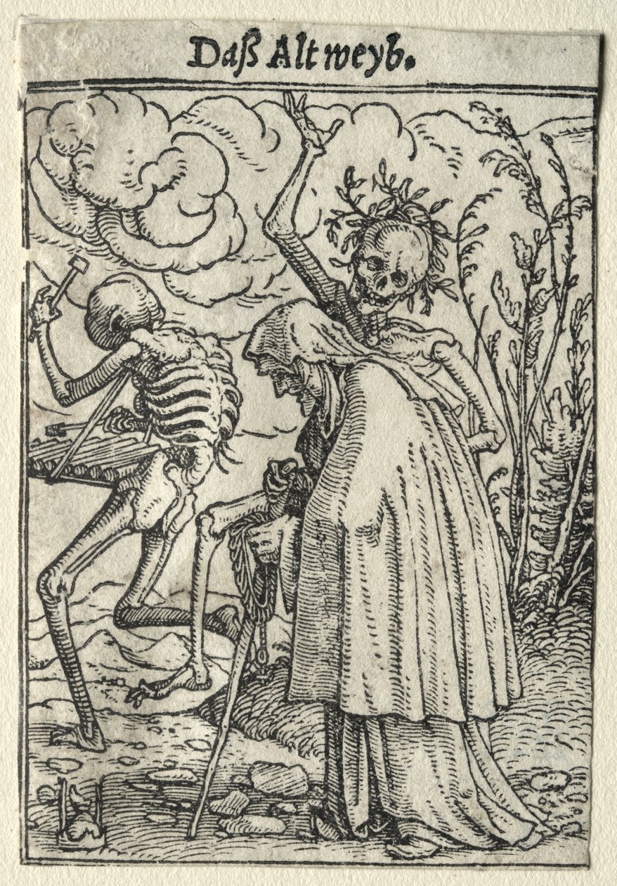 De dans van de dood: De oude vrouw door Hans Holbein the Younger