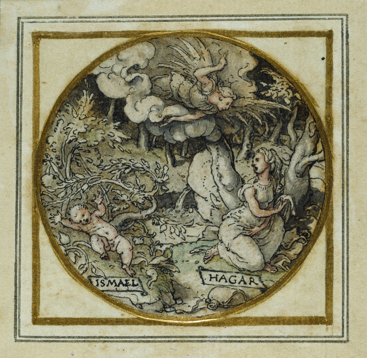 Hagar en Ismaël - Ontwerp voor een hanger of hoedenspeld, ca. 1532-43 door Hans Holbein der Jüngere