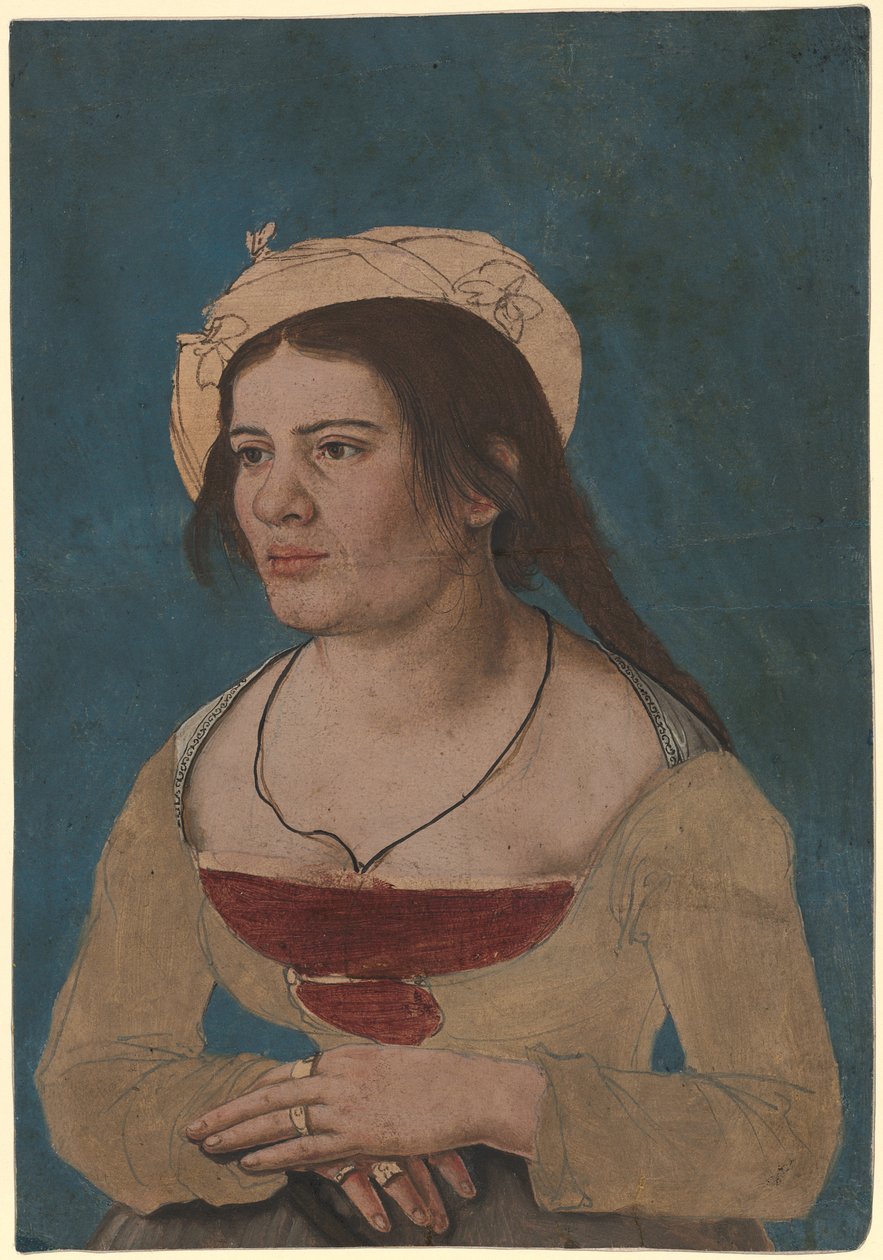Hans Holbein de Jonge (circa) - Portret van een jonge vrouw met een rood lijfje, inv. 1823.143 door Hans Holbein the Younger