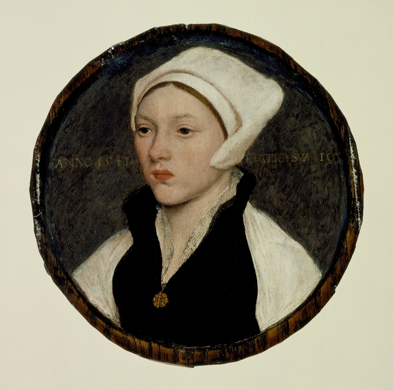 Portret van een jonge vrouw met een witte muts door Hans Holbein the Younger