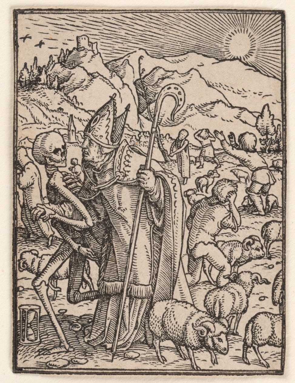 De bisschop, uit "De dodendans" door Hans Holbein the Younger