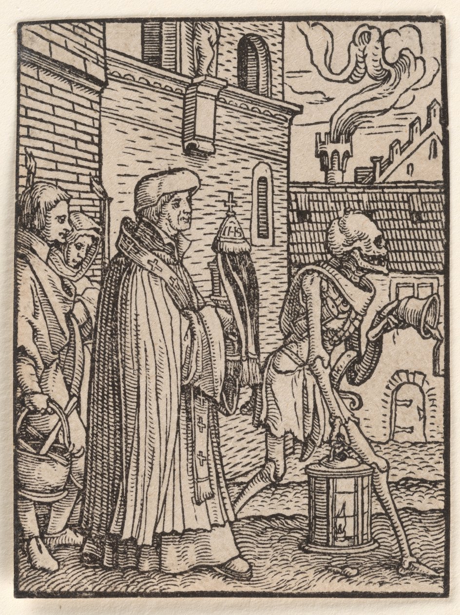 De priester, uit „De dans des doods“ door Hans Holbein the Younger