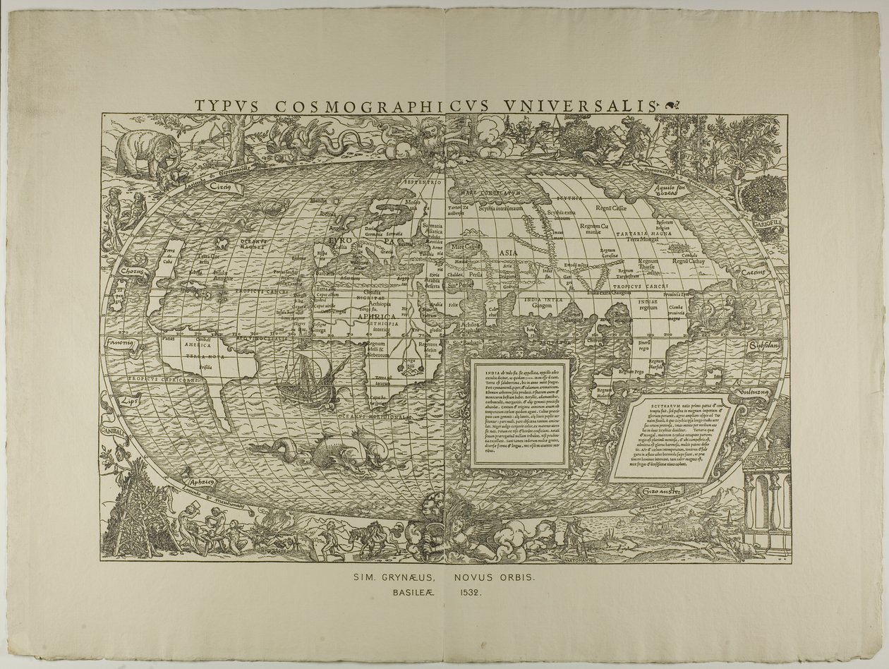 Type Cosmographicus Universalis, Sim. Grynaeus, Novus Orbis, Basileae 1532 door Hans Holbein the Younger