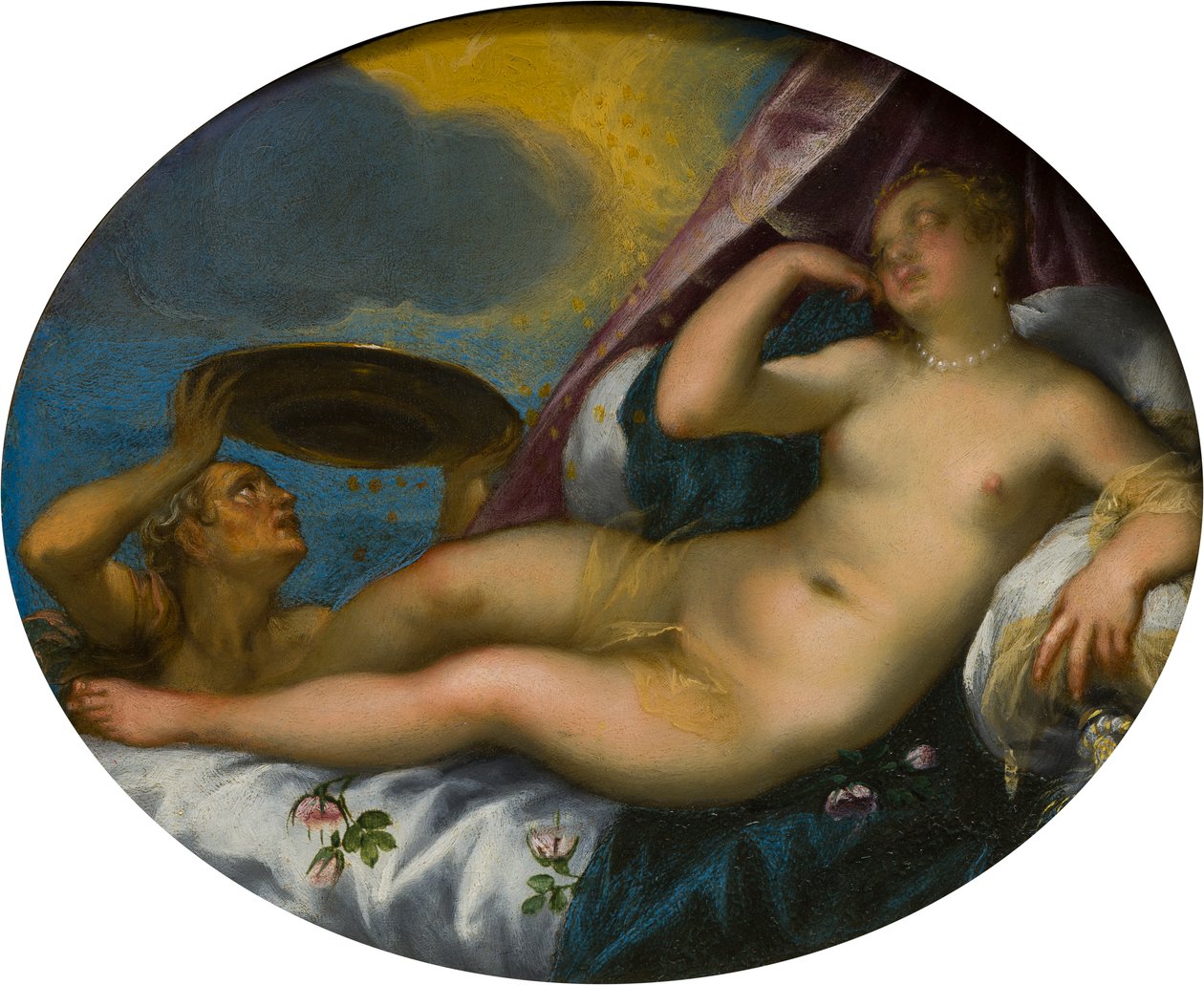 Danaë en de gouden regen door Hans I or Johann Rottenhammer