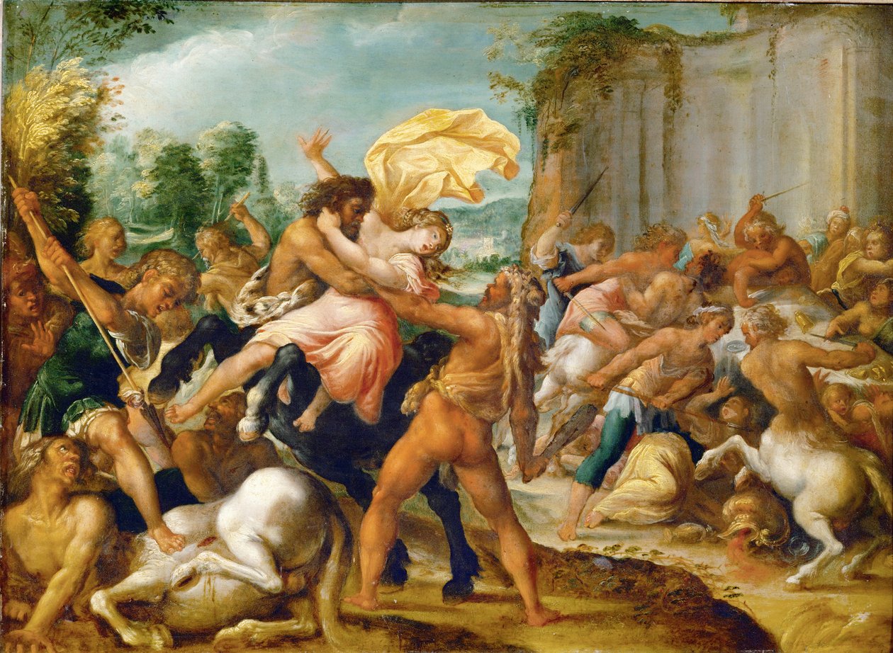 Hercules bevrijdt Dejaneira van de centaur Eurytion (koper) door Hans I or Johann Rottenhammer