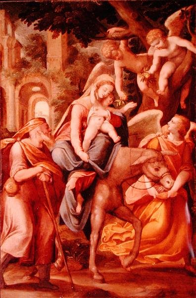 De vlucht naar Egypte door Hans I or Johann Rottenhammer