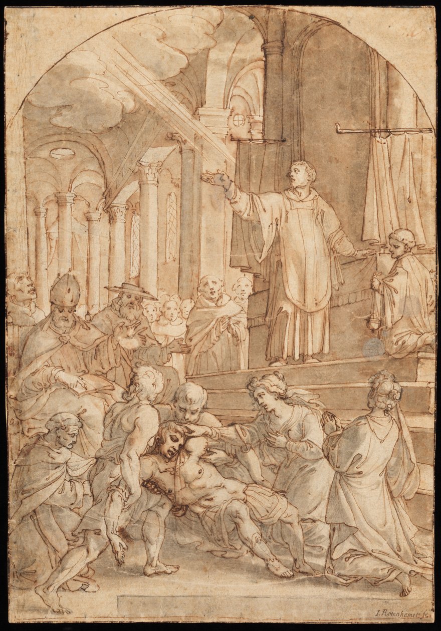 De wonderen van een heilige door Hans I or Johann Rottenhammer