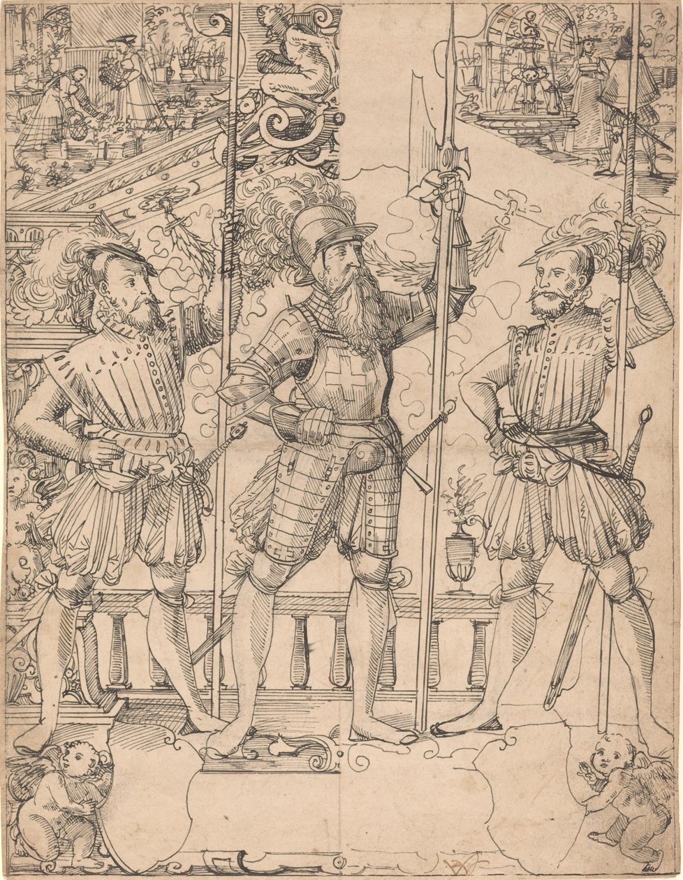 Hellebaardier en twee piekeniers door Hans Jakob Plepp