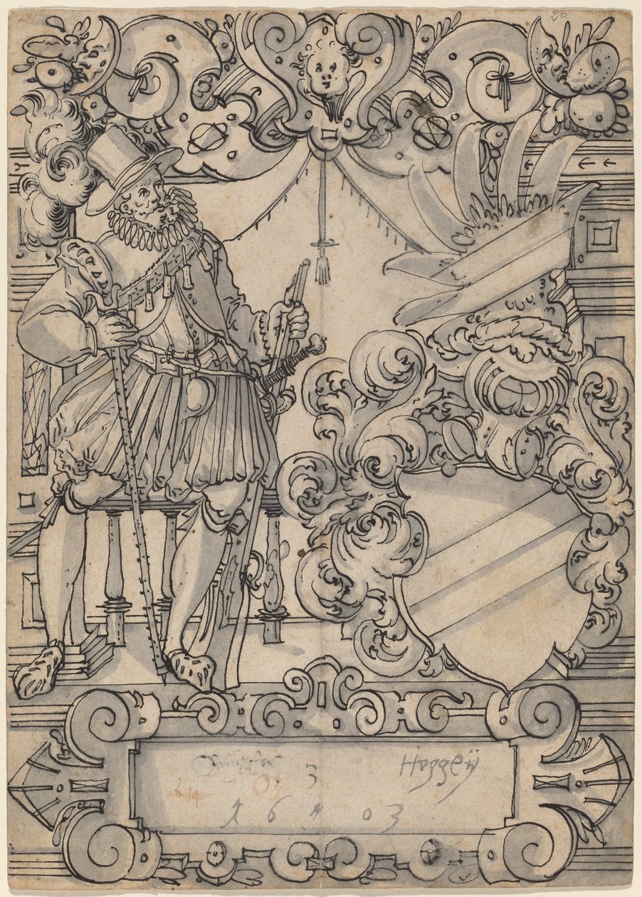 Een Donor met een Wapen (Schildbegleiter und Wappenschild mit Schrägbalken) door Hans Jegli II