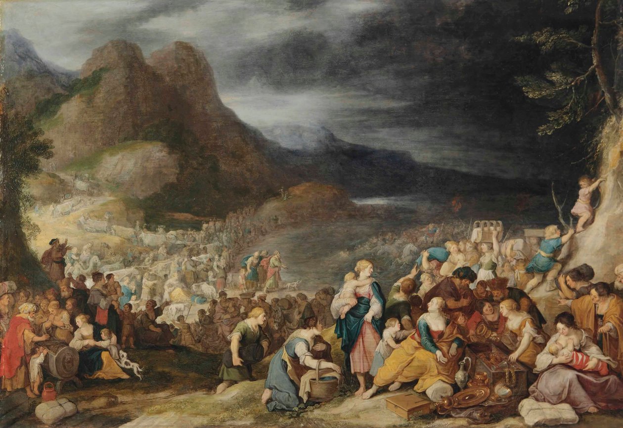 De doortocht door de Rode Zee, het leger van de farao verdrinkt in de golven (Exodus 14:21-26) door Hans Jordaens III