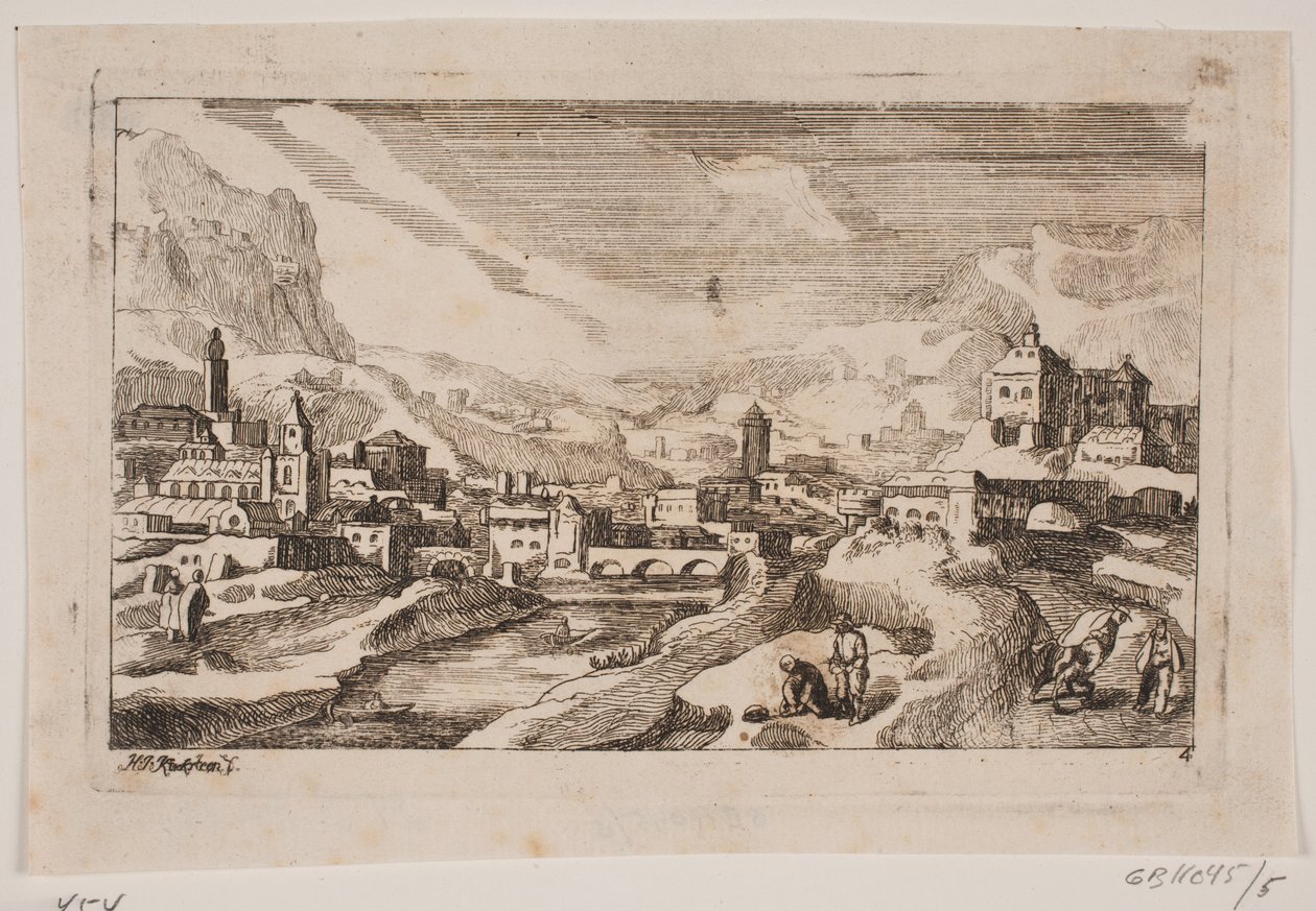 Berglandschap met de barmhartige Samaritaan op de voorgrond door Hans Jørgen Kirksteen