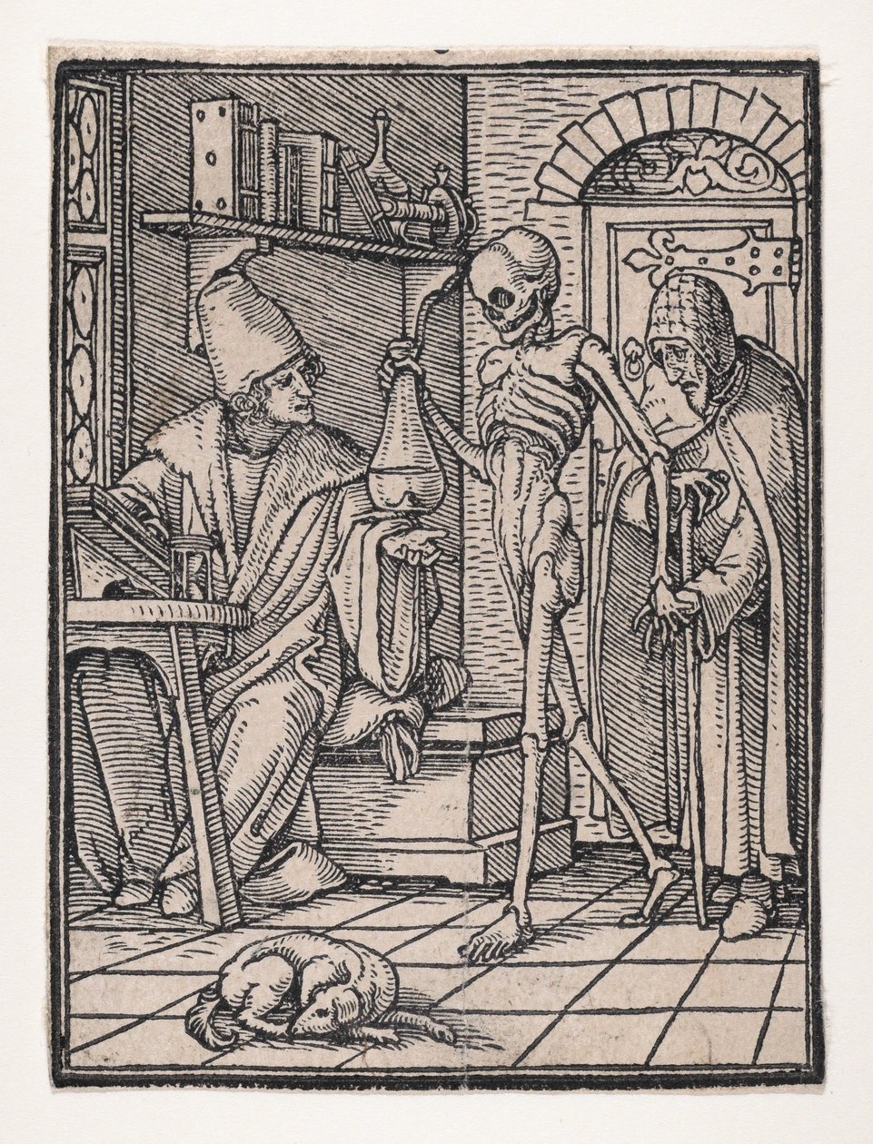 De dokter of arts, uit De dans van de dood, ca. 1526, gepubliceerd 1538 door Hans Lützelburger