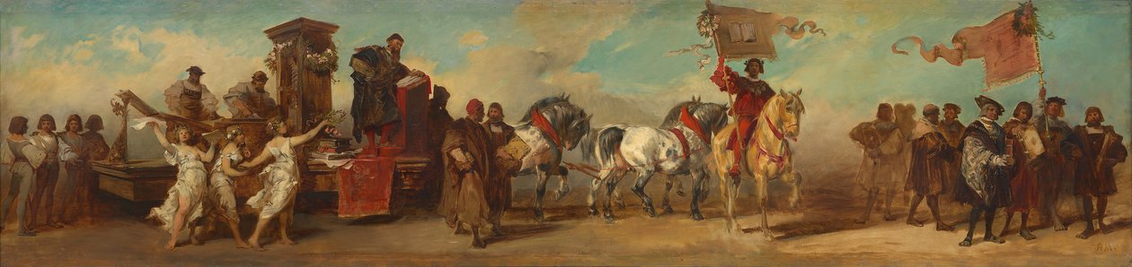 Ontwerp voor de feeststoet van 1879 - De drukkers, boekhandelaars en kunsthandelaars door Hans Makart