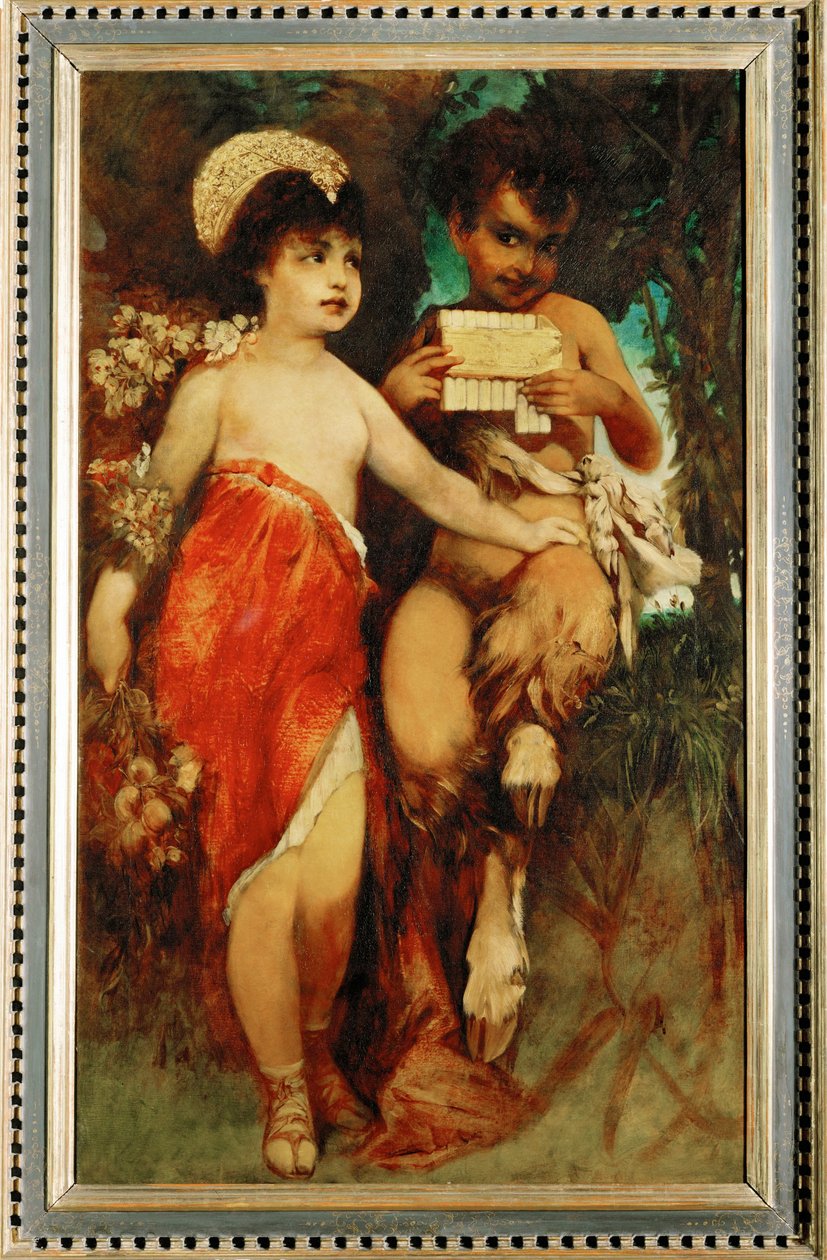 Faun en nimf ... (schilderij op doek) door Hans Makart