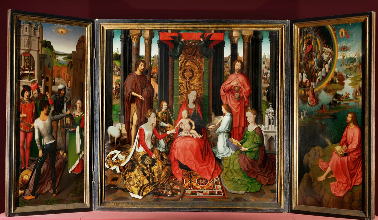 Altaarstuk van St. Johannes Baptist en St. Johannes Evangelist ... door Hans Memling