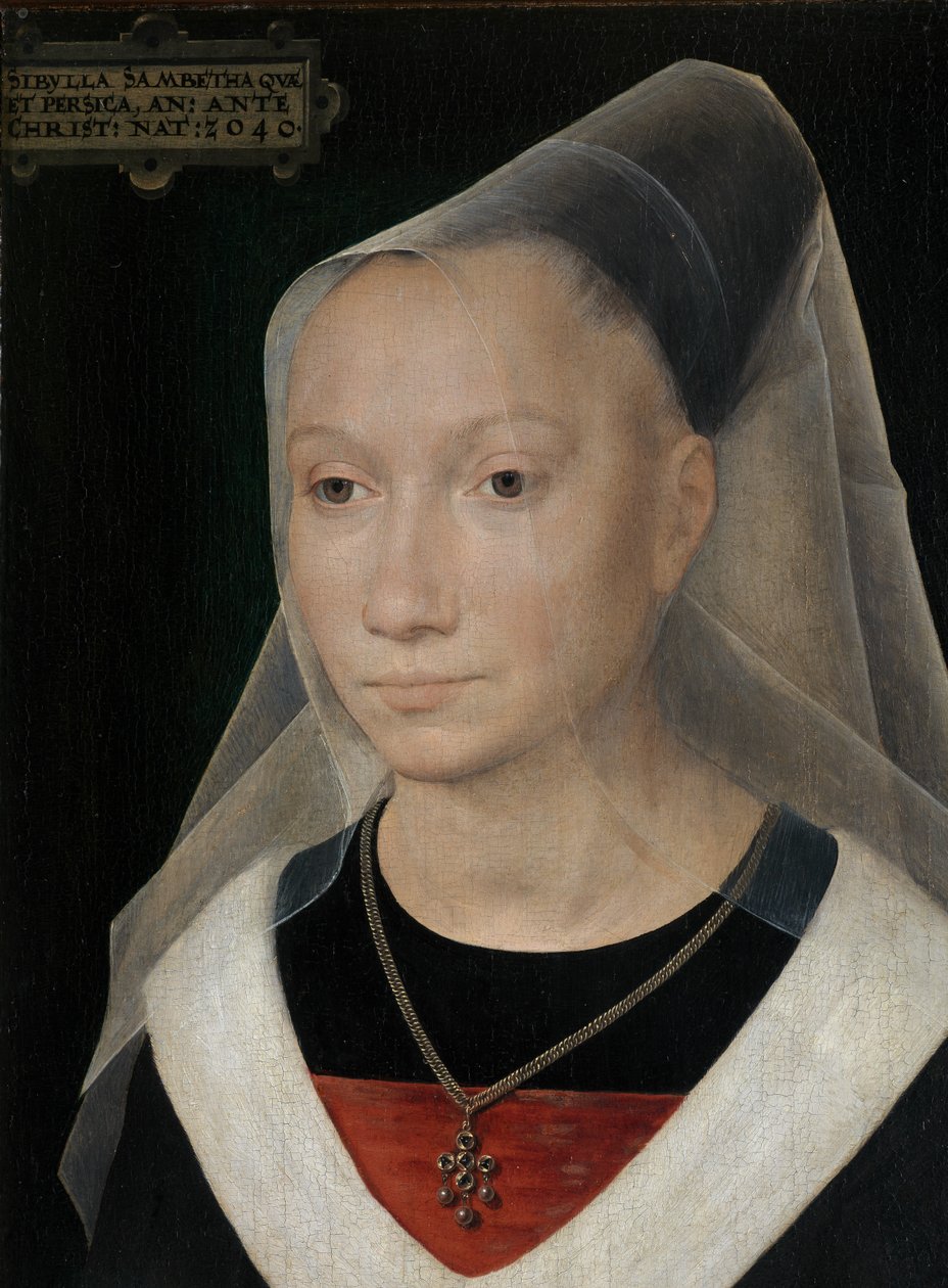 Detail (Portret van een jonge vrouw) door Hans Memling