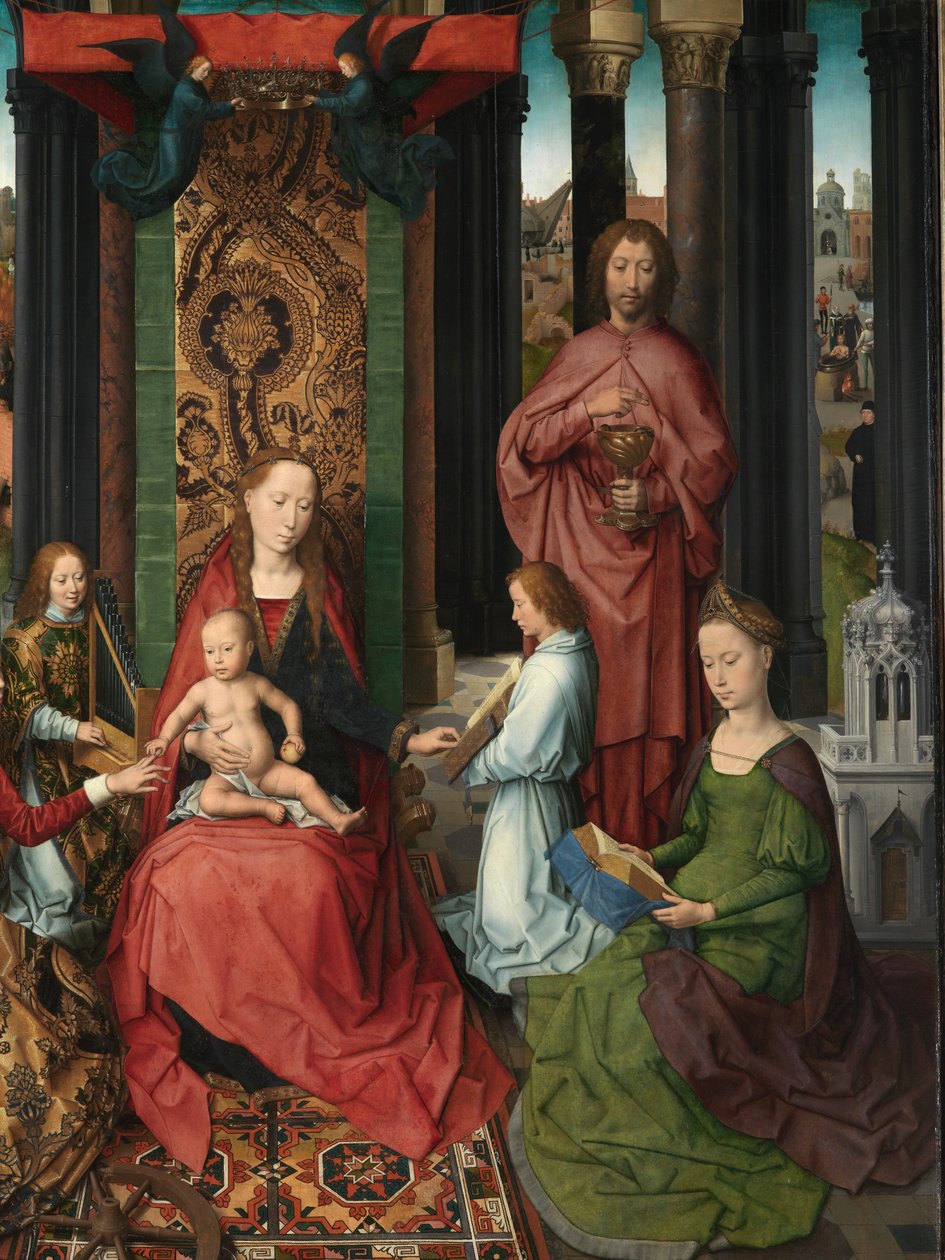 Detail (middenpaneel van het drieluik van Sint Jan de Doper en Sint Jan de Evangelist) door Hans Memling