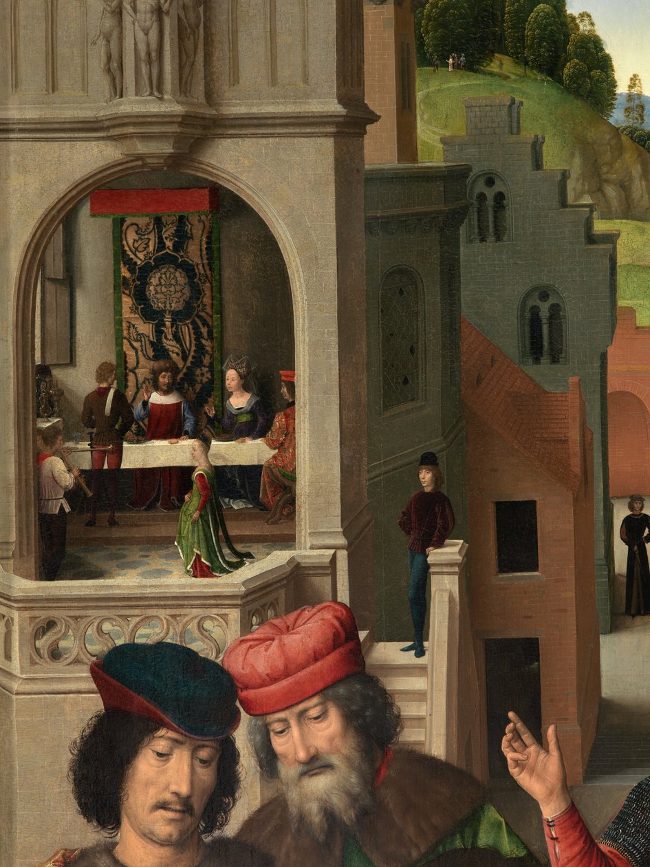 (detail) van het linkerpaneel van het Drieluik van Sint Johannes de Doper en Sint Johannes de Evangelist door Hans Memling