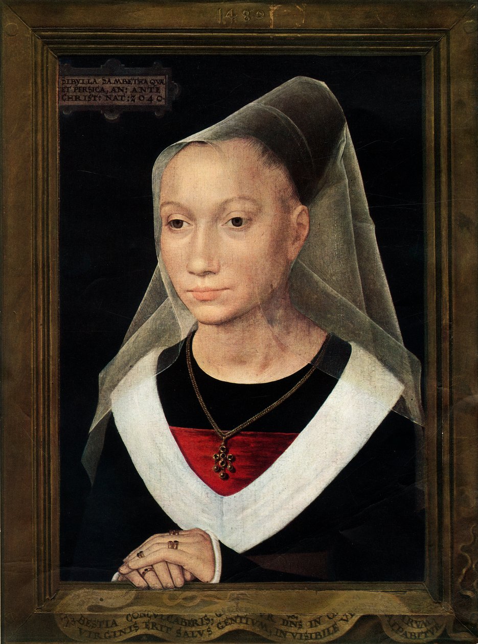 Portret van Marie, dochter van Willem Moreel, 1480 door Hans Memling