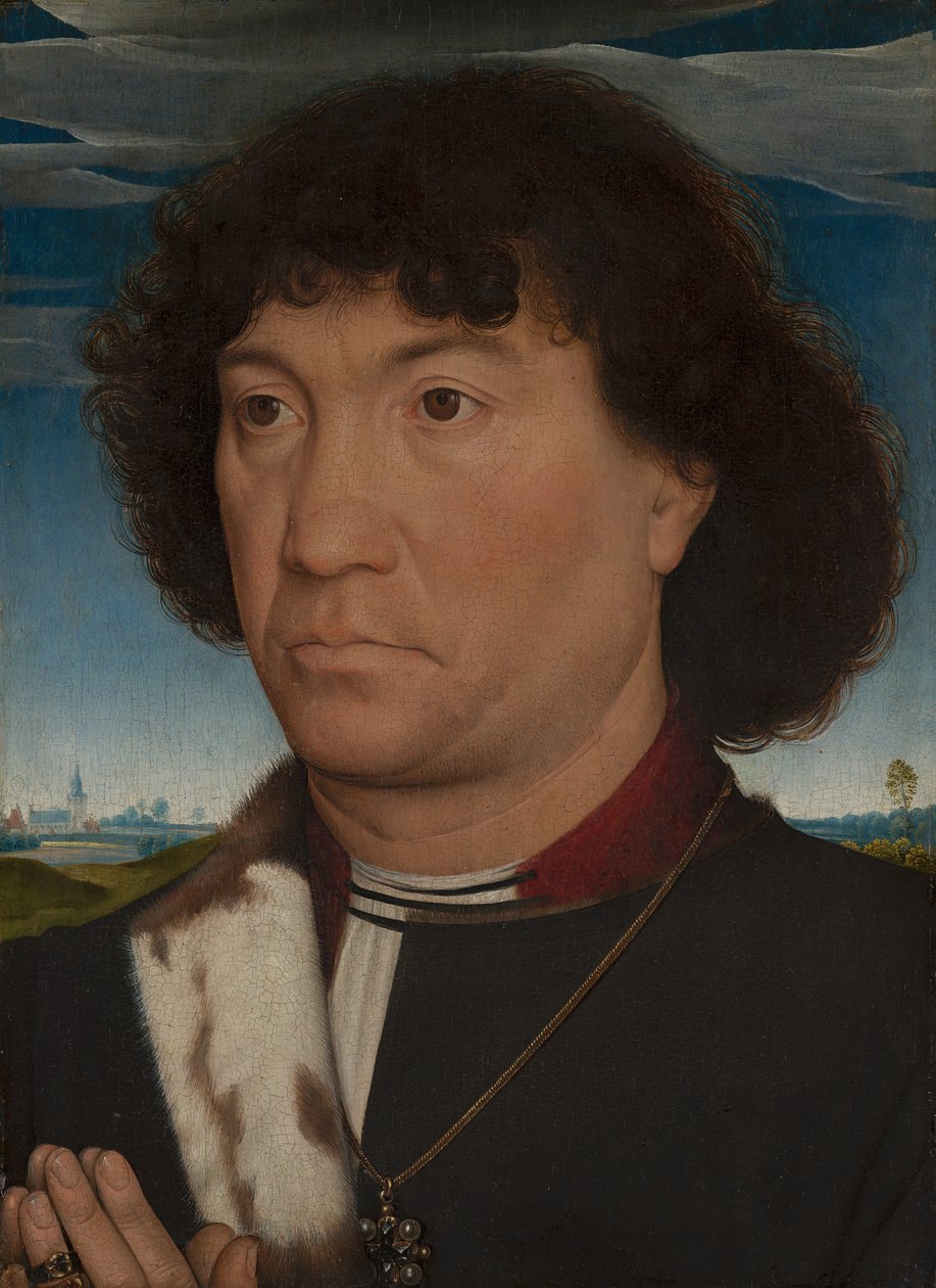 Portret van een man uit de familie Lespinette door Hans Memling