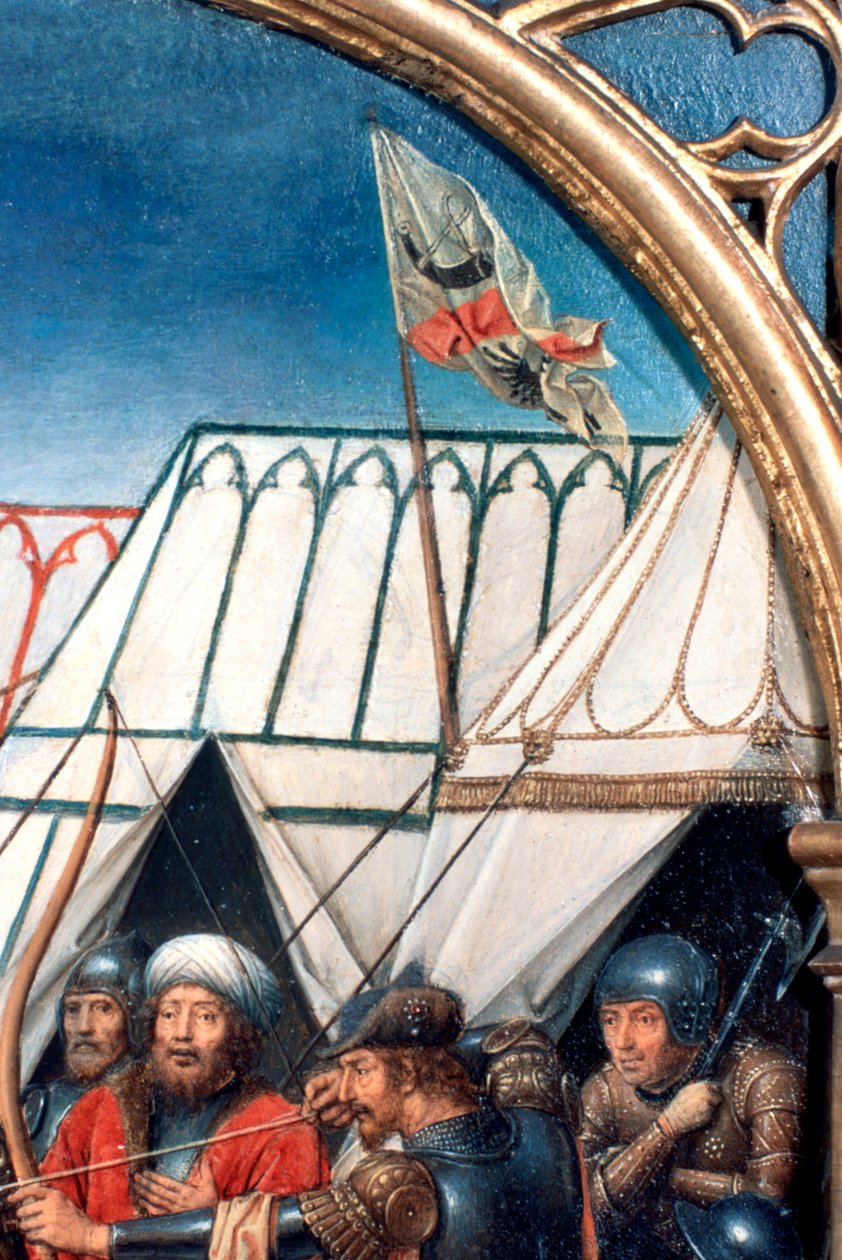 St. Ursula-schrijn, martelaarschap in Keulen, detail, 1489 door Hans Memling