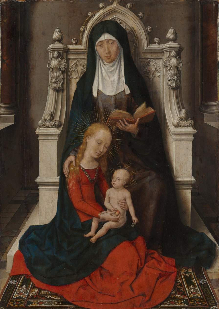Paneel van een tweeluik: de Heilige Anna met haar drie kinderen (afgesneden buitenzijde van inv.nr. 5) door Hans Memling