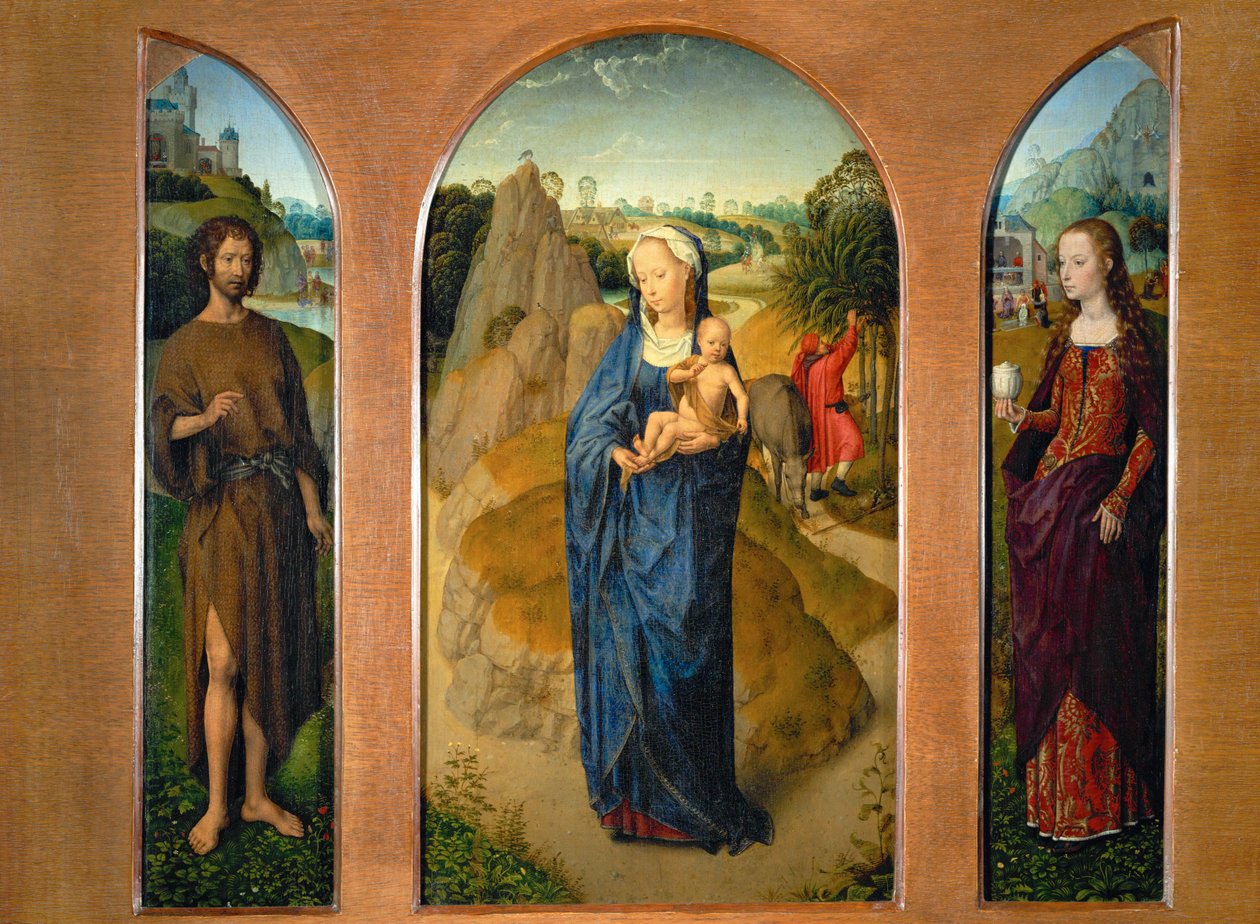 Drieluik met de Madonna en kind tijdens de ... door Hans Memling