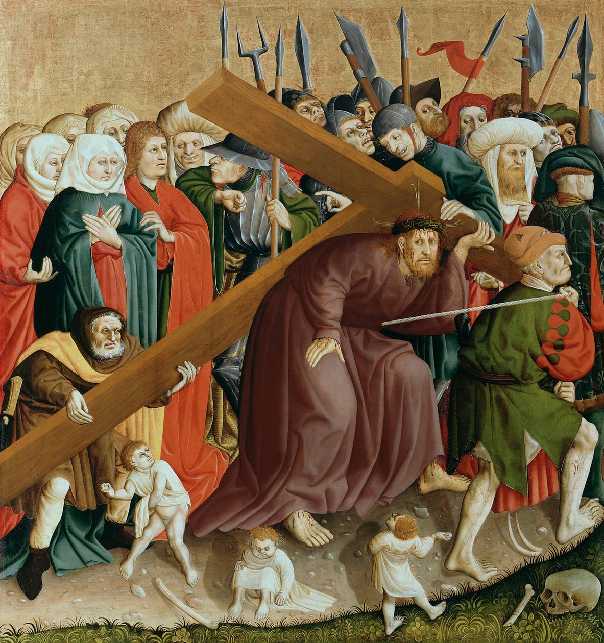 Christus draagt het kruis. De vleugels van het Wurzach-altaar door Hans Multscher
