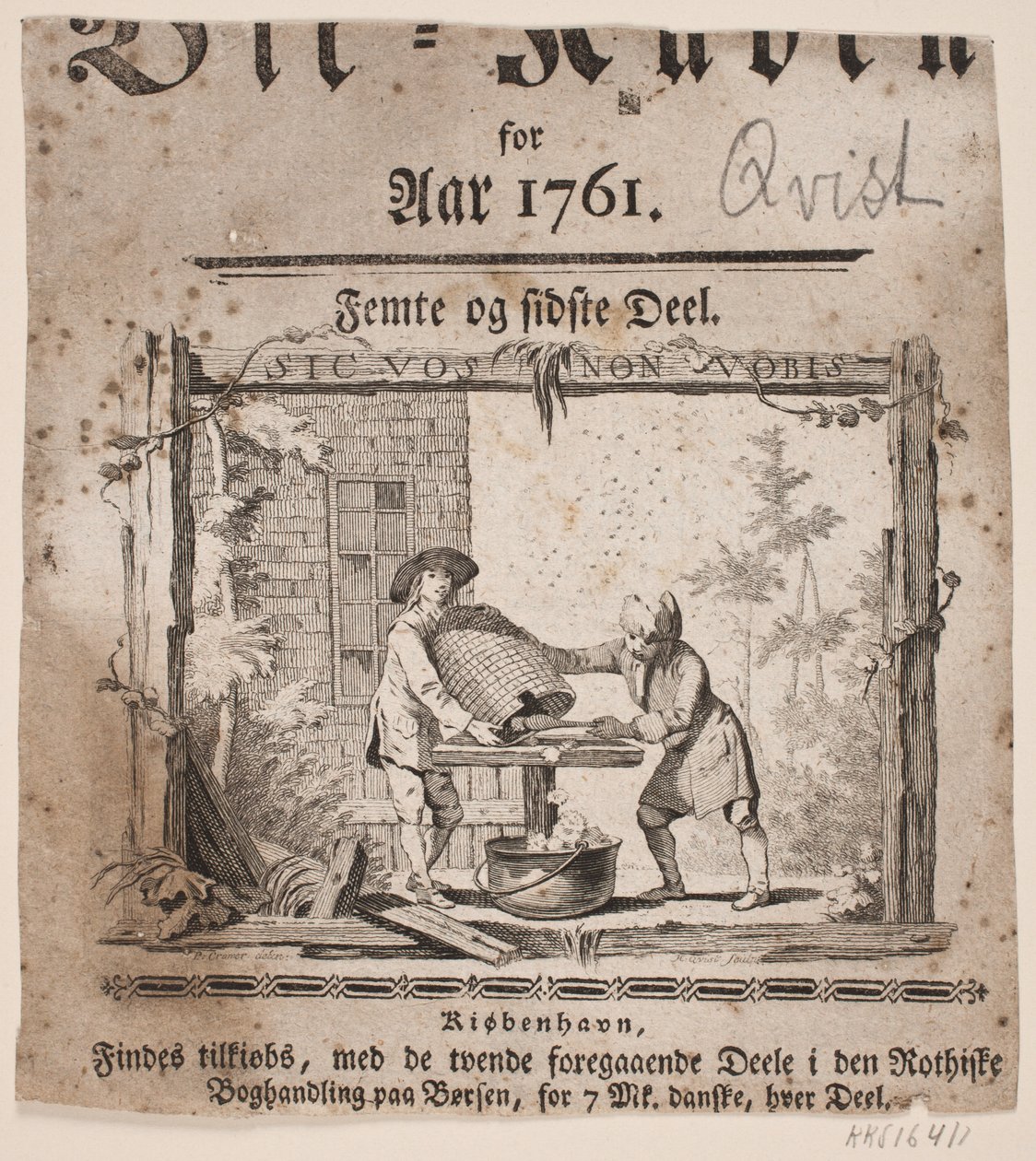 Titelvignet voor "Bii-Kuben voor het Jaar 1761", Deel V door Hans Quist