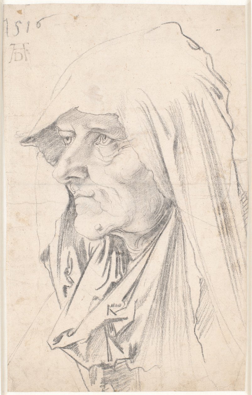 Portret van een oude vrouw in profiel naar links door Hans Schäufelein