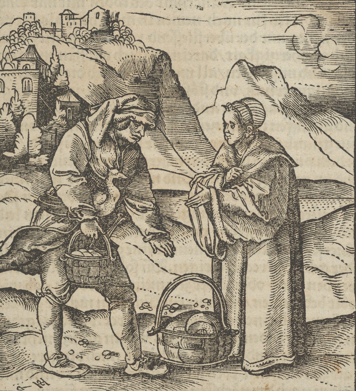 Een boer en zijn patroon, uit Hymmelwagen auff dem, wer wol leeft... door Hans Schäufelein the Elder