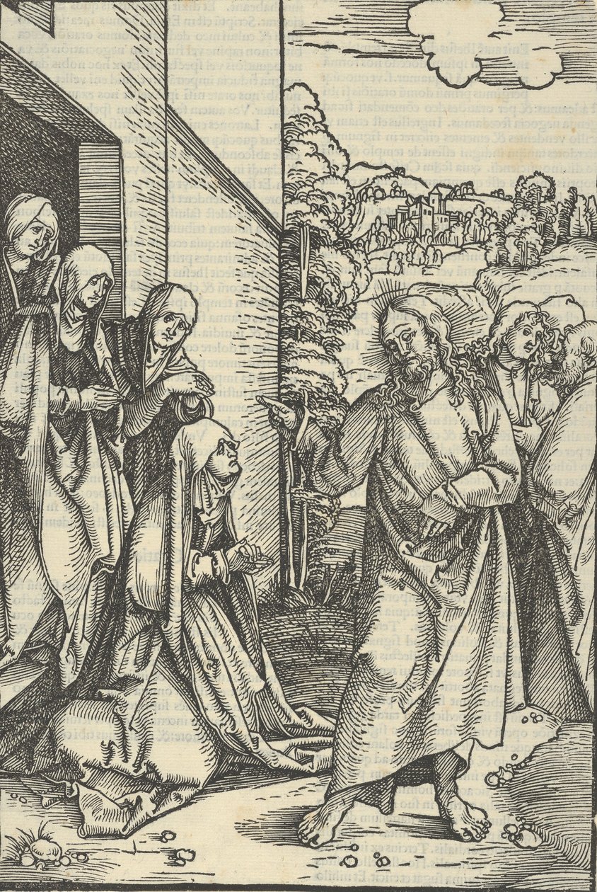 Christus Neemt Afscheid van Zijn Moeder, uit Speculum passionis domini nostri Ihesu Christi door Hans Schäufelein the Elder