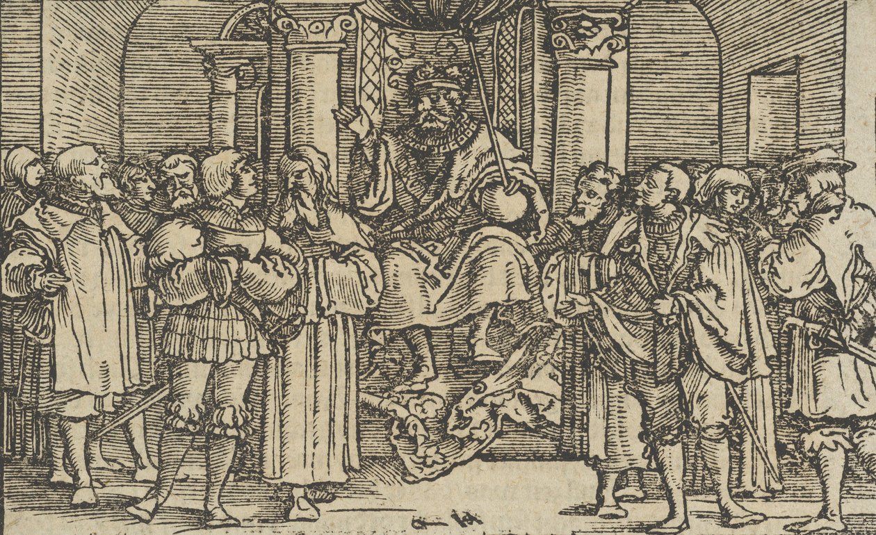 Vertegenwoordigers van Athene en Korinthe aan het Hof van Archidamas, Koning van Sparta door Hans Schäufelein the Elder