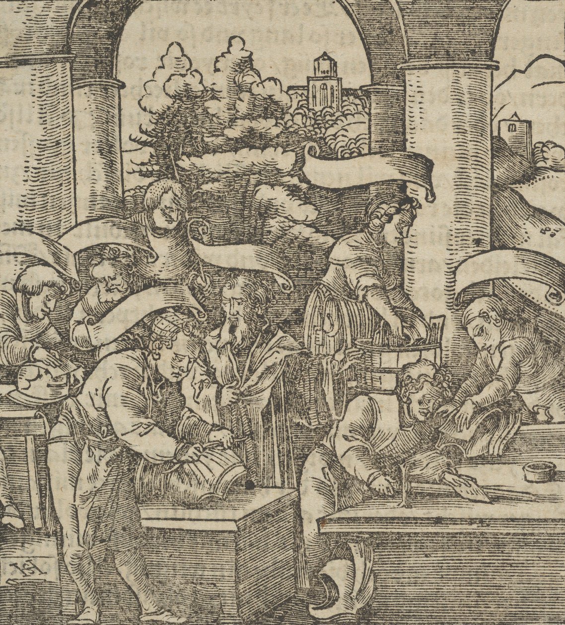 Het maken van harnassen, uit Hymmelwagen auff dem, wer wol leeft door Hans Schäufelein the Elder