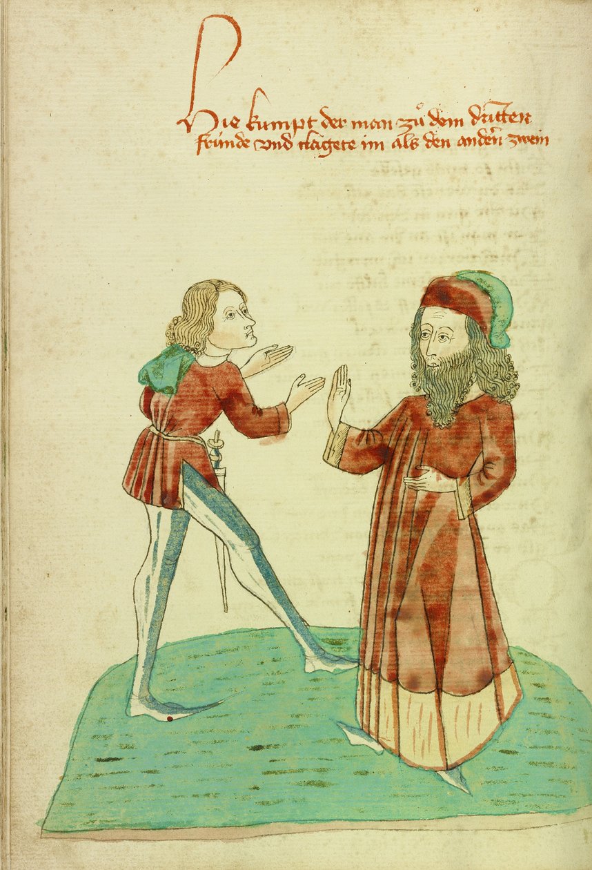 Een jonge man ontmoet een oudere man met baard door Hans Schilling