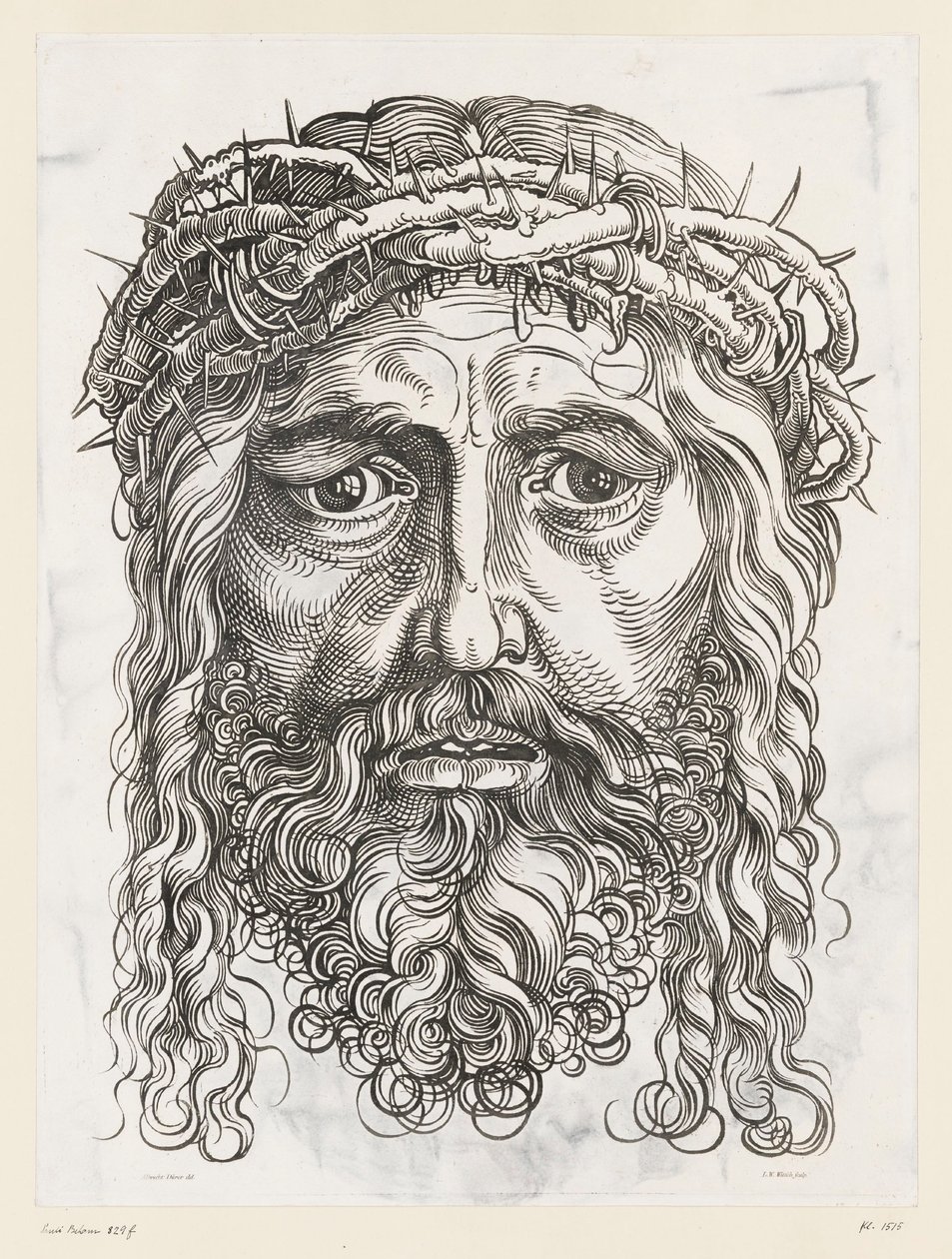 Groot Christushoofd met doornenkroon door Hans Sebald (after) Beham
