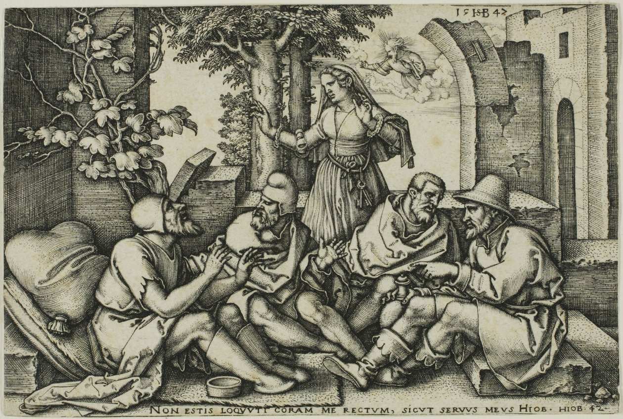 Job in Gesprek met Zijn Vrienden door Hans Sebald Beham