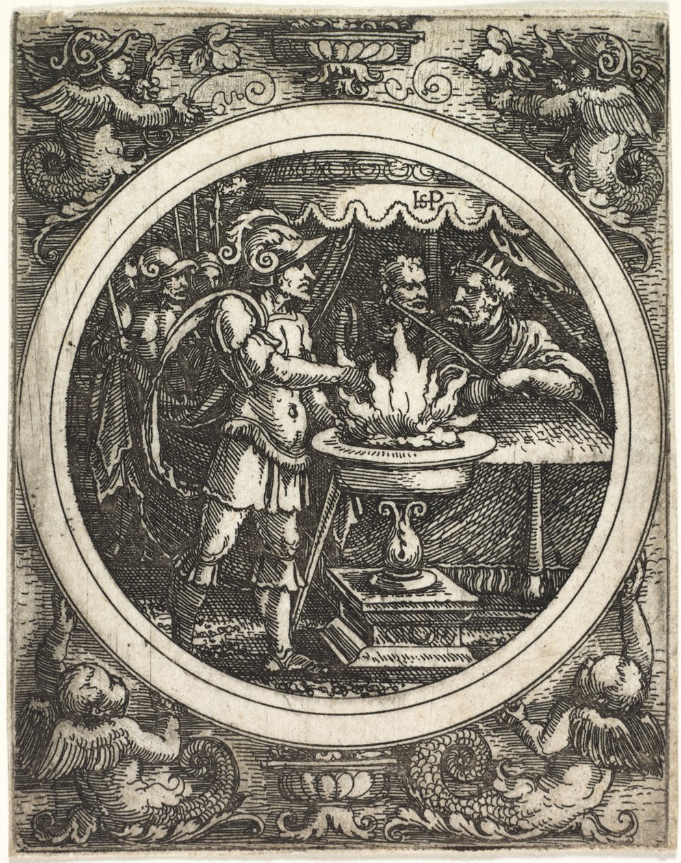 Mucius Scaevola houdt zijn hand in het vuur, ca. 1520 door Hans Sebald Beham